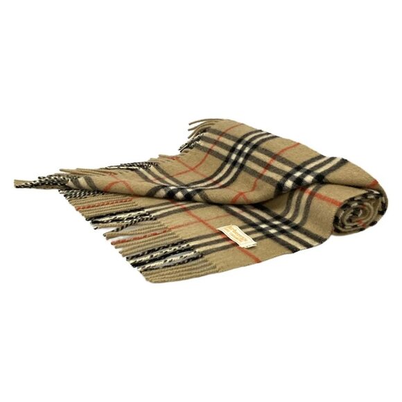 Auth Burberry's - Light Brown Black Red Cashmere Scarf - Picture 1 of 8